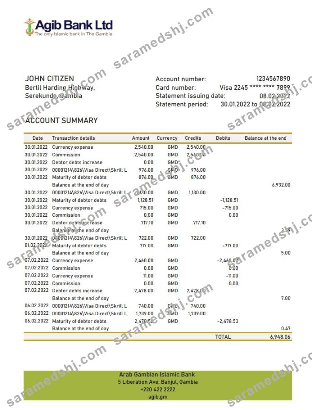 Gambia Arab Gambian Islamic Bank statement